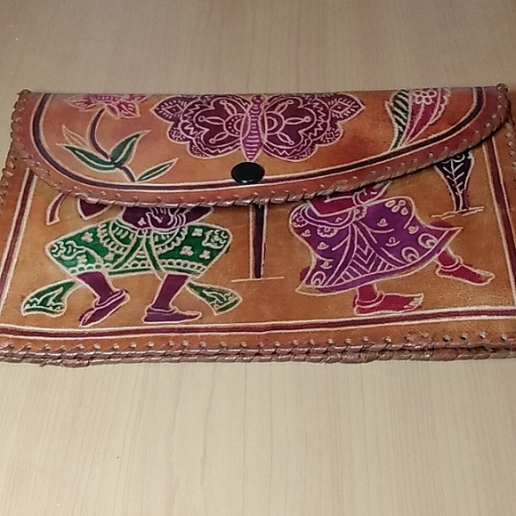 Hand Tooled Leather Tribal Clutch and Wallet - Picture 7 of 13